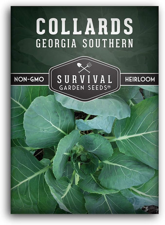 Collard Green Seeds for Planting | Georgia Southern Heirloom Non-GMO Variety | Leafy Greens for Home Vegetable Gardens - Survival Garden Seeds (1 Pack)