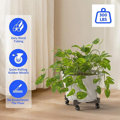 Plant Caddy With Wheels, Adjustable 9in to 13inch Heavy Duty Rolling Plant Dolly, Metal Plant Stand With 4 Lockable Caster Wheels, For Indoor Outdoor Pots Planter, Holds Up to 300 Lbs, Moving Dolly