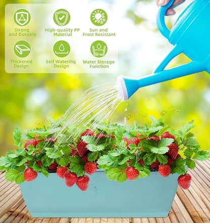Window Box Planter, 7 Pack Plastic Vegetable Flower Planters Boxes 17 Inches Rectangular Flower Pots with Saucers for Indoor Outdoor Garden, Patio, Home Decor
