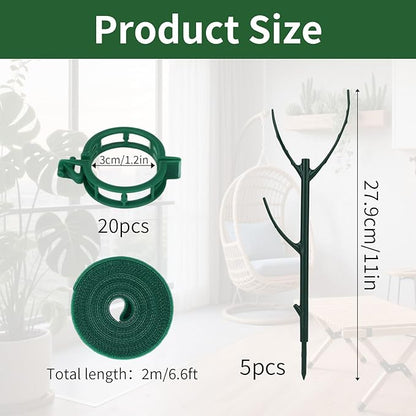 5pcs Adjustable Plant Support Poles, Stackable Plant Stakes with Hook-and-Loop Garden Ties Clips Garden Support Trellis Sticks for Indoor Outdoor Monstera Climbing Vines Flowers Vegetables