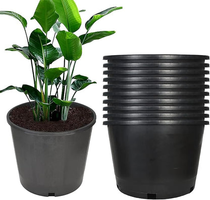 Garden Plastic Planter Nursery Pots - 10 Pcs 3.6 Gallon Round Black Nursery Pots for Indoor and Outdoor Plants with Drainage Hole