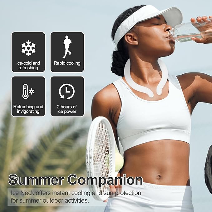 Neck Cooling Tube with Cold Insulated Bag,Reusable 18℃/64℉ Ice Neck Ring Wearable Body Cooler Products for Summer (White)