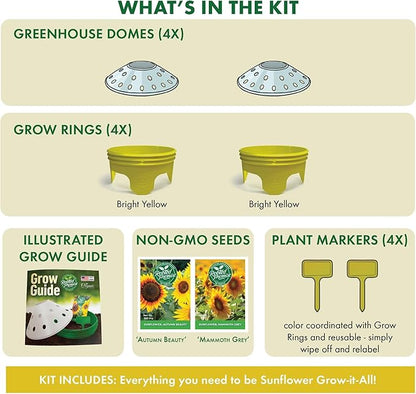 Kids Sunflower Garden Kit – Grow Your Own Sunflowers from Seeds with Greenhouse Germination Domes & Grow Rings, Non-GMO Seeds, BPA-Free | Gardening Gift for Kids & Families, Made in USA