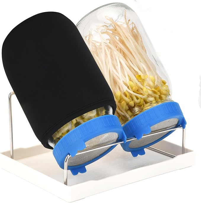 Lulonpon Sprouting Lids Growing Kit, Screen Sprout Lids with Stand, Sprouting jar kit for Sprouting, Sprouting Bean Seeds, Sprouting Kit