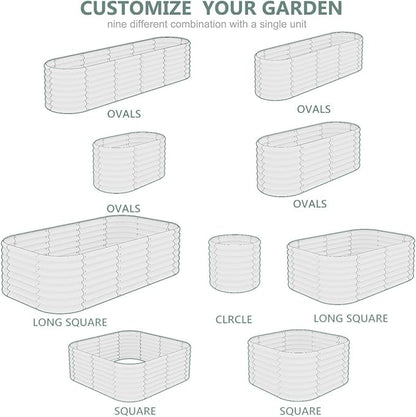 2-Pack Galvanized Steel Raised Garden Beds 8x2ft Oval - 17" Tall 9-in-1 Modular Planter Boxes for Vegetables/Flowers, Rust-Proof Metal Outdoor Planters with Rubber Edging (Green, Set of 2)