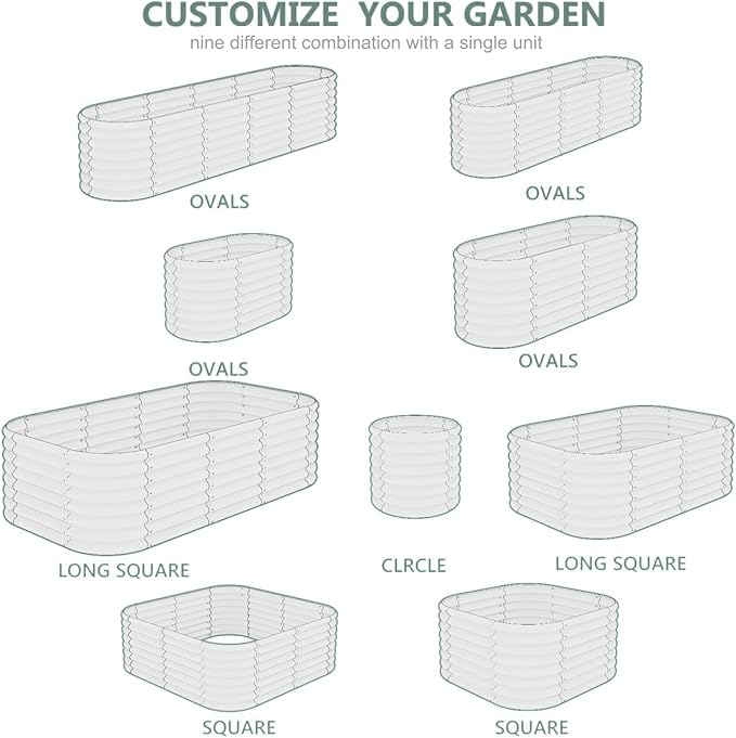 2Pcs 17" Tall Raised Galvanized Steel Garden Bed Modular Planter for Gardening, Vegetables, Flowers Tall Oval Galvanized Metal 9-in-1 Raised Garden Beds Outdoor (Graphite Black)