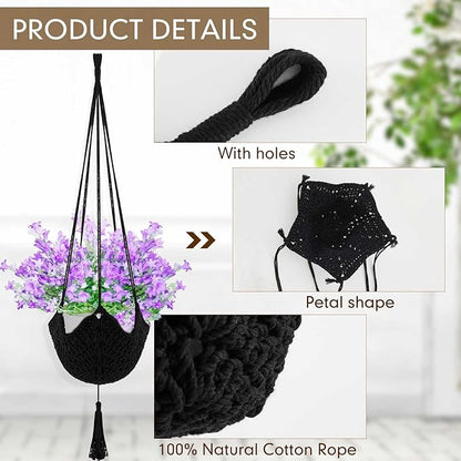 Shappy 1 Pack Jute Crochet Long Plant Hanger for 3 Inch to 12 Inch Pots, Macrame Plant Holder Rope with S Shaped Hooks for Halloween Home Decor (Black)