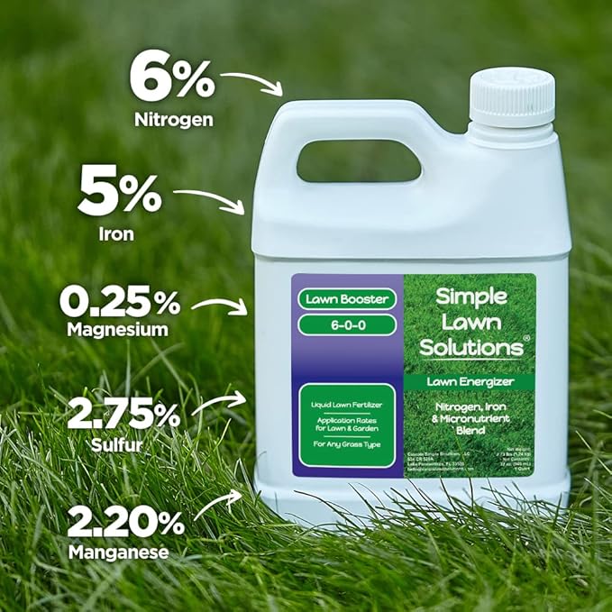 Commercial Grade Lawn Energizer Iron Nitrogen Micronutrient Booster - Liquid Turf Concentrated Fertilizer - Lawn, Garden, and Indoor Plants - Any Grass Type - Simple Lawn Solutions- 1 Quart