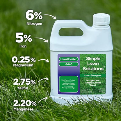 Commercial Grade Lawn Energizer Iron Nitrogen Micronutrient Booster - Liquid Turf Concentrated Fertilizer - Lawn, Garden, and Indoor Plants - Any Grass Type - Simple Lawn Solutions- 1 Quart