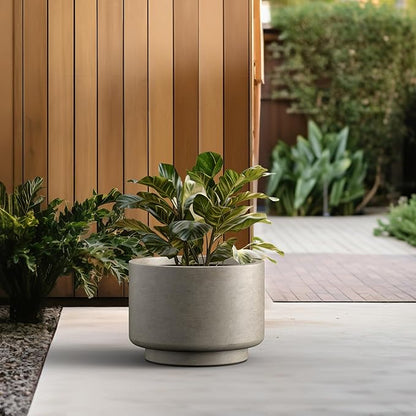 Kante 15.7 Inch Dia Concrete Planter, Round Pedestal Design Garden Pot for Indoor Outdoor Plants, Modern Flower Pot with Drainage Hole, Weathered Concrete