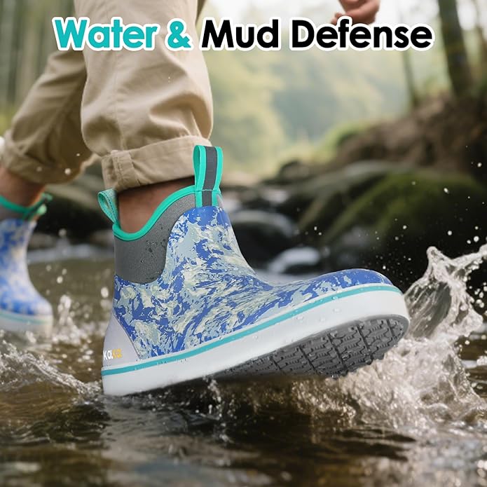 Kalkal Men's Deck Boots, Waterproof Fishing Rain Boots with High Traction, Men's Rubber Boots For Gardening Fishing Boating Camping Sailing