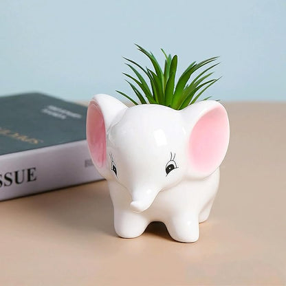 Cute Animal Elephant Shaped Ceramic Succulent Cactus Air Plant Flower Pots Planters-Plant Not Included (Pink&White)