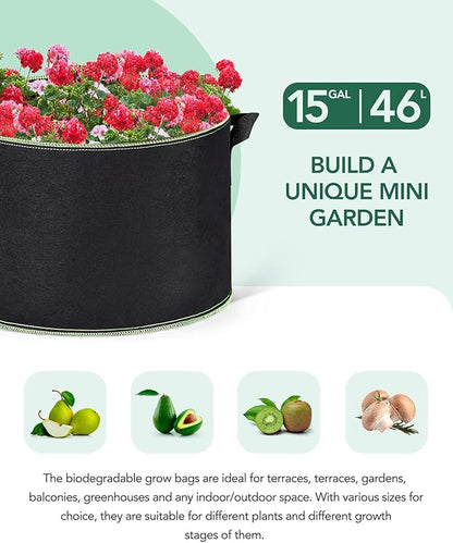 ACSTEP Grow Bags 10 Pack 15 Gallon Heavy Duty Aeration Fabric Pots Thickened Nonwoven Fabric Pots Plant Grow Bags with Handles