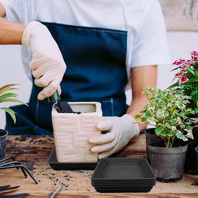 10 Pcs 6 Inch Square Plastic Plant Saucer Flower Pot Bottom Seat Flower Pot Tray Thick Plastic Drip Tray for Garden Potted Water Drips and Soil （Black）