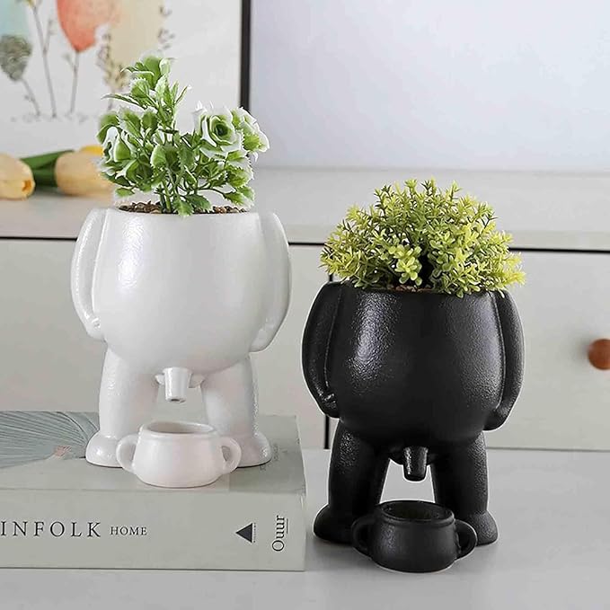 Funny Peeing Plant,5.4 Inches Ceramic Funny Body Plant Pot,Penis Planter,Novelty Peeing Plant Pot with Drainage,Pot Gift for Home Plant Enthusiasts, Friends, Family Or Colleagues Home Decor (White)