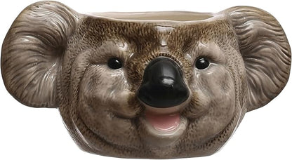 Creative Co-Op 7.75 Inches Round Ceramic Koala Head Planter, Holds 3" Pot, Grey and Black