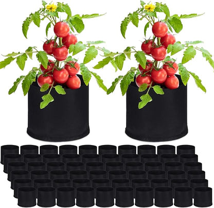 Zubebe 60 Pack Plant Grow Bags Bulk Garden Bags Aeration Grow Pots Heavy Duty Thickened Nonwoven Fabric Plant Pots Black Planting Container for Potato Tomato Vegetable Flower Fruits (7 Gallon)