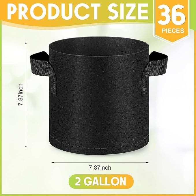 Nuanchu 36 Packs Grow Bags Bulk Aeration Fabric Pot with Handles Thickened Nonwoven Garden Bags to Healthy Root Growth Vegetables Heavy Duty Grow Pots Planting Planter for Flower Fruits (2 Gallon)