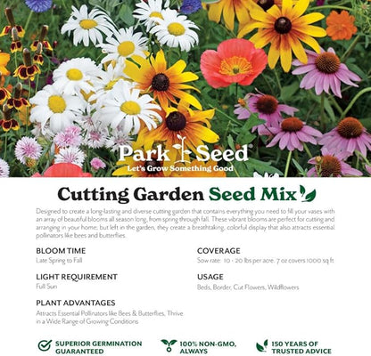 Park Seed Grow Your Own Vibrant Annual and Perennial Wildflower Garden Seeds Mixture, Easy to Grow Varieties for Pollinators and Spring Gardens - Cutting Garden Mix, 1 lb