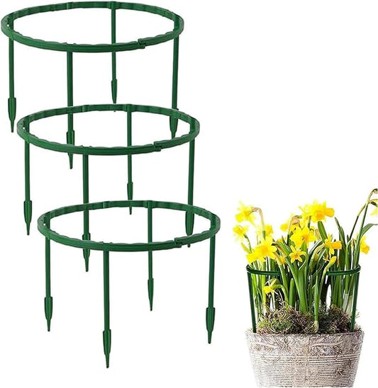 12 Pack Plant Support Plant Stakes Plastic Cage Holder Small Plant Support Ring for Potted Plants, Stackable 3 Tier Garden Flower Support, Indoor and Outdoor Plants, 5.5" Wide x 5.5" High