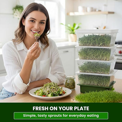 4-Tier Stackable Sprouting Kit with Sink Drain Spout & Ventilated Trays – Modular Seed Sprouter & Microgreens Germination System for Growing Broccoli, Alfalfa & Bean Sprouts.
