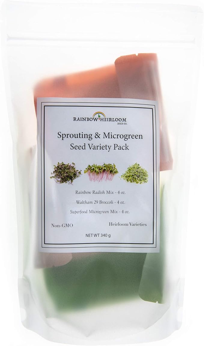 Heirloom Sprouting & Microgreen Seed Variety Pack | Contains Waltham 29 Broccoli Sprouting Seeds, Rainbow Radish Sprouting Seeds Mix & Superfood Microgreen Mix | Non-GMO | Rainbow Heirloom Seed Co.