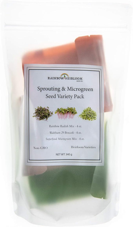 Heirloom Sprouting & Microgreen Seed Variety Pack | Contains Waltham 29 Broccoli Sprouting Seeds, Rainbow Radish Sprouting Seeds Mix & Superfood Microgreen Mix | Non-GMO | Rainbow Heirloom Seed Co.