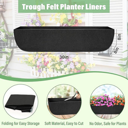 Riare 4 Pack 30 Inch Black Fabric Window Box Liners- Felt Square Trough Planter Basket Liners Replacement, Non-Woven Hanging Flower Plant Box Liner for Outdoor Plants Garden Fence- Avoid Birds Nesting