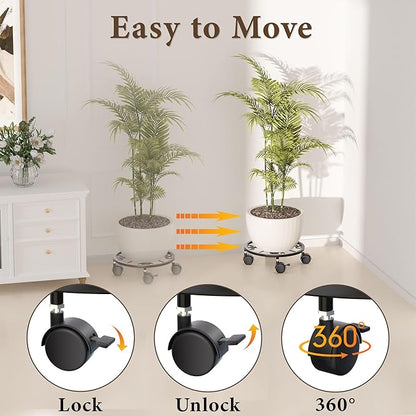 Plant Caddy with Wheels - 10.24" Plant Stand with Wheels, 360° Lockable Plant Rollers Plant Dolly, Plant Tray with Casters for Indoor and Outdoor.
