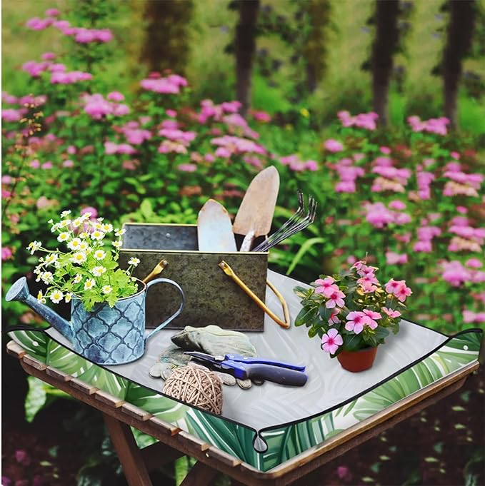 Pardick Repotting Mat for Indoor Plant 19.7"x19.7" Tropical Leaves Soil Change Mat Waterproof Planting Tray Foldable Succulent Potting Mat Gardening Gifts for Women Men Plant Lovers