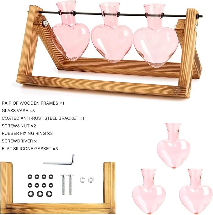 XXXFLOWER Plant Terrarium Propagation Stations Unique Gifts for Women Wife Mom Plant Lovers 3 Heart Shaped Vases for Hydroponics Home Garden Office Decor(Plants NOT Included)
