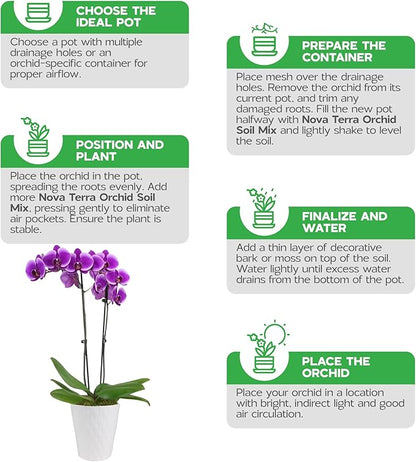 Orchid Potting Mix Orchid Food bark Fertilizer Orchid pots with Holes Orchid Soil Orchid Potting Soil repotting kit Perlite for Plants Orchids Free 2 oz Bag of Fertilizer Pellets Inside 2.4 Qts
