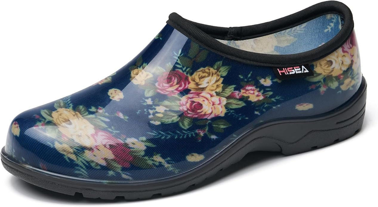 HISEA Waterproof Garden Shoe for Women Outdoor Slip-On Garden Clogs Rubber Rain Boots Short Ankle Booties Rain Shoes with Comfort Insole