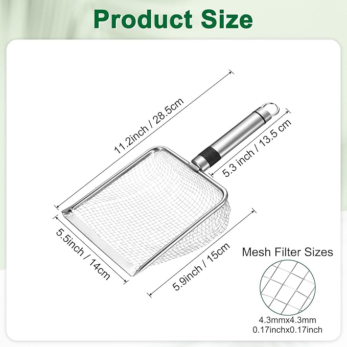 1-Pack Gardening Soil Sifter, 4.3 mm Mesh Stainless Steel Sand Soil Compost Sieve with Stainless Steel Handle for Sand/Dirt/Rock Compost, Screen Potting Scoop [Silver Tone]