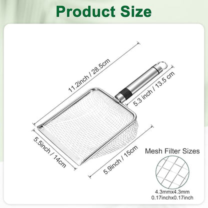 1-Pack Gardening Soil Sifter, 4.3 mm Mesh Stainless Steel Sand Soil Compost Sieve with Stainless Steel Handle for Sand/Dirt/Rock Compost, Screen Potting Scoop [Silver Tone]
