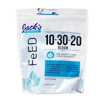 Jack's Classic Nutrients 10-30-20 Bloom Water-Soluble Fertilizer for Root Growth and Fruit Development in Continuous Liquid Feed Programs, 2.2Lbs