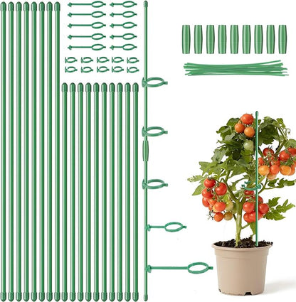 18Pcs Plant Stakes,16inch & 12inch Adjustable Plant Support Stake Plant Sticks for Indoor Outdoor Green Poles with Rings Clips & Ties for Potted Plants Monstera Tomato Orchid Flower
