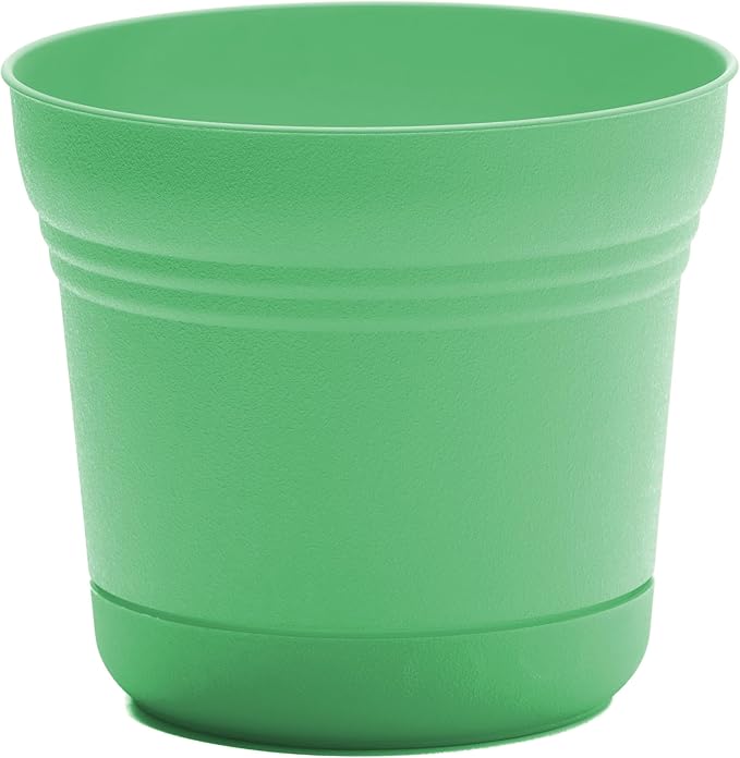 Bloem Saturn 12" Mint Green Round Resin Planter Pot with Snap-in Saucer for Indoor and Outdoor Gardening