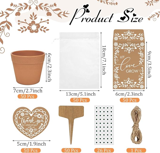 Cinrobiye 50 Sets Let Love Grow Wedding Favors for Guests Seed Packet Bags (Seed Not Include) with Tags & Labels Flowerpot for Bridal Shower Party Favors Bulk Wedding Souvenirs for Guests(Daisy)