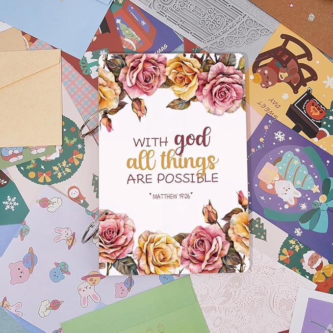 SUPERDANT With God All Things Are Possible Greeting Card Holder Organizer Wooden Card Keeper Binder Planning Book Birthday Cards Keeper Photo Album Graduation Wedding Planner Journal Keepsake Gift