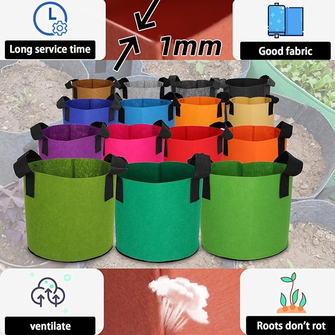Grow Bags,Growing Pot Bags Garden Grow Bag Indoor Outdoor Fabric Aeration Plant Pot Container Flower Vegetable Pouch (Mixed 15colors,20Gallon)