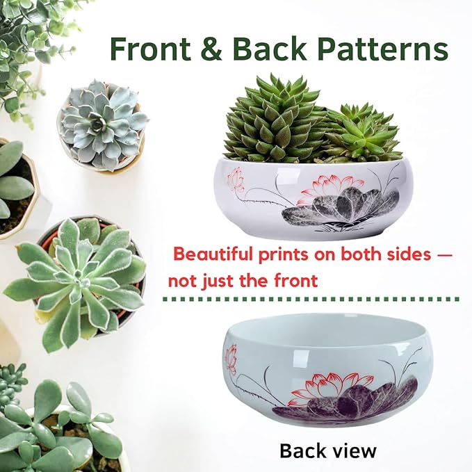 Lotus Bowl Planter, Ceramic Water Lily Bowl, Hydroponic Bonsai Lotus Bowls for Water Plants Indoor, Succulent Pots, Leak-Proof Design (7.68in*3.15in)