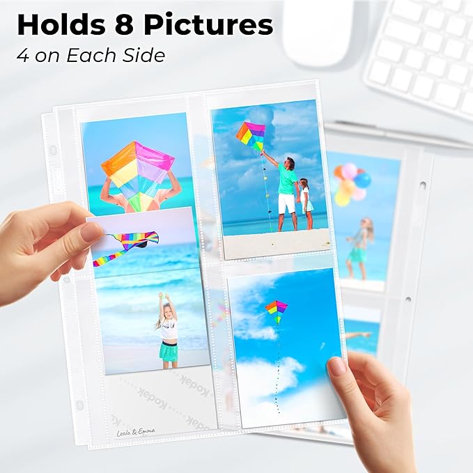 Dunwell Photo Sleeves for 3-Ring Binder, (3.5x5, 10 Pack) for 80 Pictures, Each Photo Page Holds 8 Pictures or 4 Seed Packets, Acid-Free Poly Plastic 3.5 x 5 Album Refill Pages