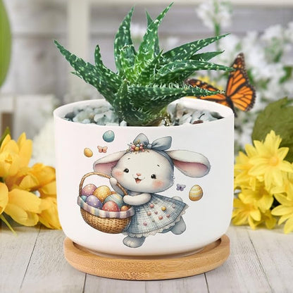 DreamAutumn Easter Bunny Flower Basket Ceramic Planters Ceramic Pots with Saucers Orchid Pots for Plants Succulents Pots Office Desk Garden Balconys New Home Decor,Gifts for Mom Mother Grandmother