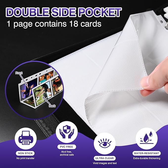 9 Pocket Trading Card Sleeves Binder Sheets, 360 Pockets White Side Loading Card Binder, Double-Sided Card Sleeve Pages for 3 Ring Binder, Card Holder Protectors for Baseball, MTG Game, Business Cards