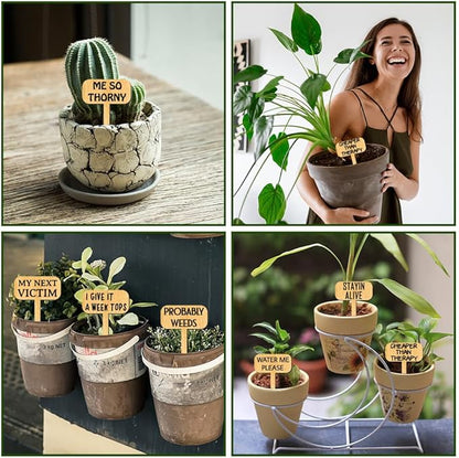 arricraft 15 Pcs Wood T-Type Plant Tags, 1.96x2.75inch/5x7cm Plant Labels with Growing Words Talking Plant Funny Wooden Plant Sign for Garden Markers Nursery Seedling Potted Herb Flower Vegetables