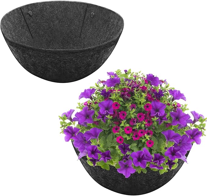 Riare 2 Pack 14 Inch Round Fabric Planter Basket Liner- Hanging Basket Liners Replacement Coco Fiber Liner Alternative for Hanging Basket Flowers (Prevent Birds from Nesting)