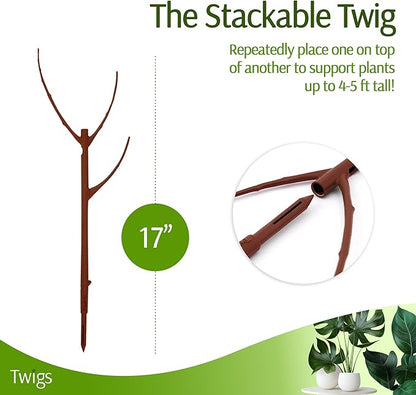 Stackable Plant Support Stakes, Indoor & Outdoor Houseplant Stem Support, Garden Accessories, Durable Trellis Alternative for Climbing & Potted Plants - Begonia Red, 10 Pack, 17" L