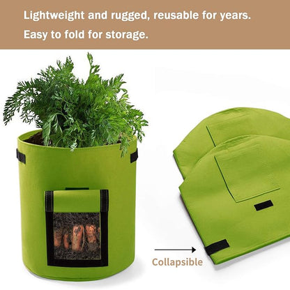Potato Planter Bags 3-Pack 10 Gallons Grow Bags Aeration Tomato Plant Pots with Flap and Handles (Green)
