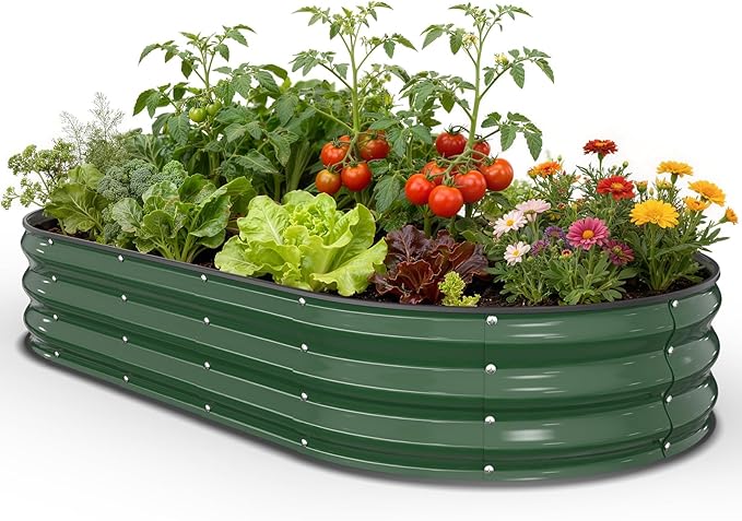 Raised Garden Bed, 6x3x1 FT Oval Raised Garden Beds Outdoor, 18” Raised Beds for Gardening Vegetables Flower Herb